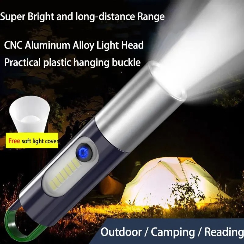 XST-836 Strong Zoom Light LED Flashlight Torch USB Rechargeable Lantern Outdoor Portable Camping Lamp with Hook