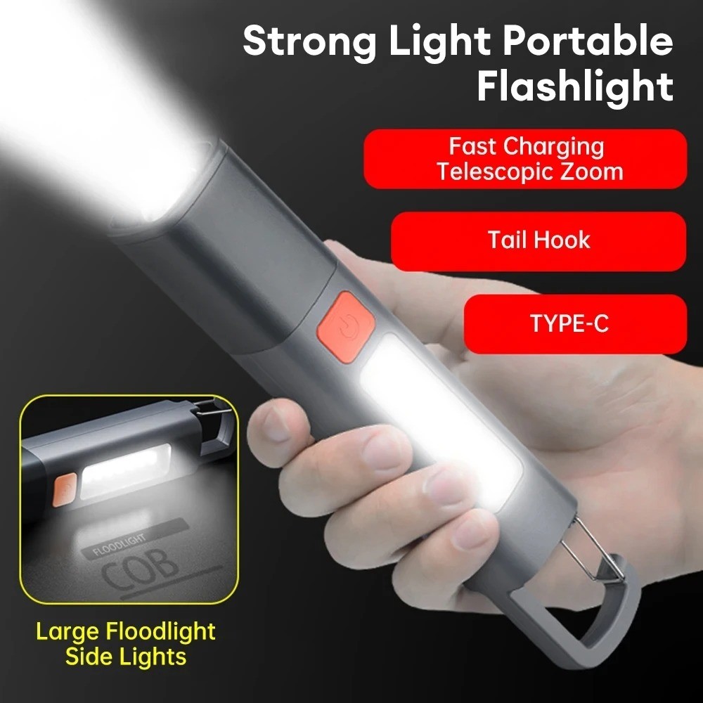Super Bright COB Side Lights LED XPE Mini Portable Torch Zoomable Waterproof Outdoor Fishing Hunting Camping Flashlight
