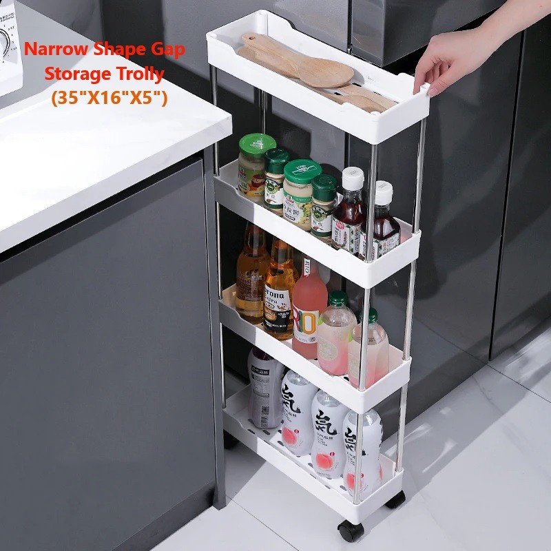 Multifunctional Narrow Type Multi Purpose Movable Gap Storage Trolly Rack