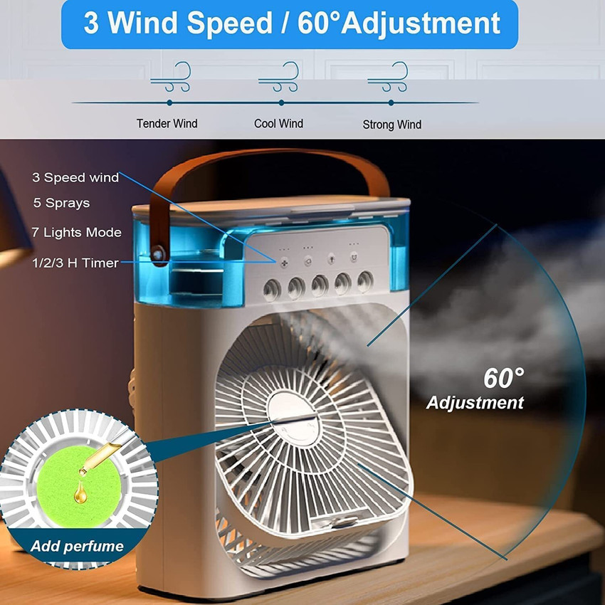 4-in-1 Air Cooler | Portable Mist Fan, Humidifier, LED Night Light & Mini AC for Home & Office